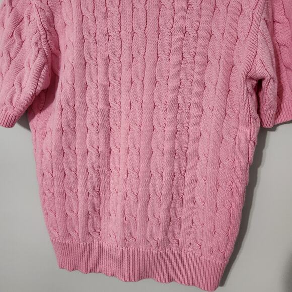 Grey Lab Anthropologie Cable-knit Polo Sweater Tee In Pink, S Tennis Pickleball - Picture 7 of 8